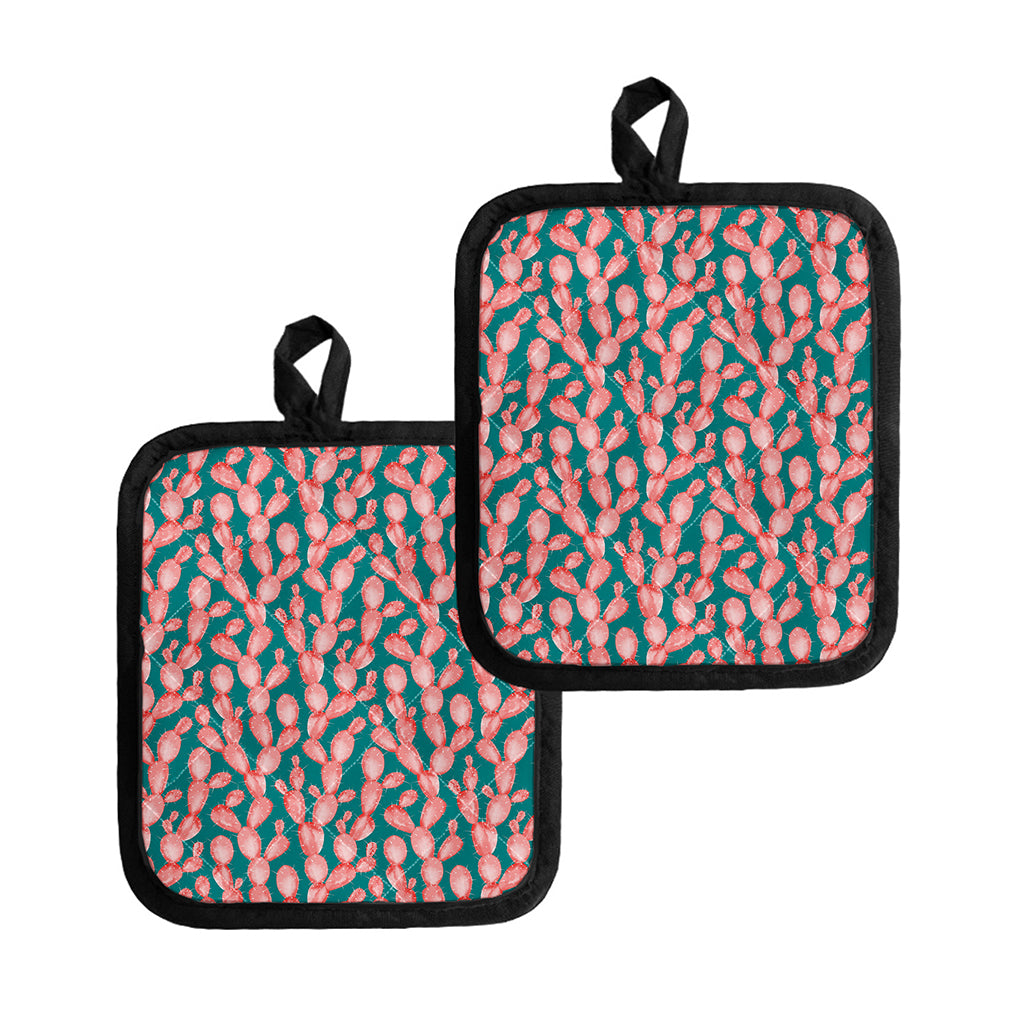Pink Cactus Pattern Print Pot Holders