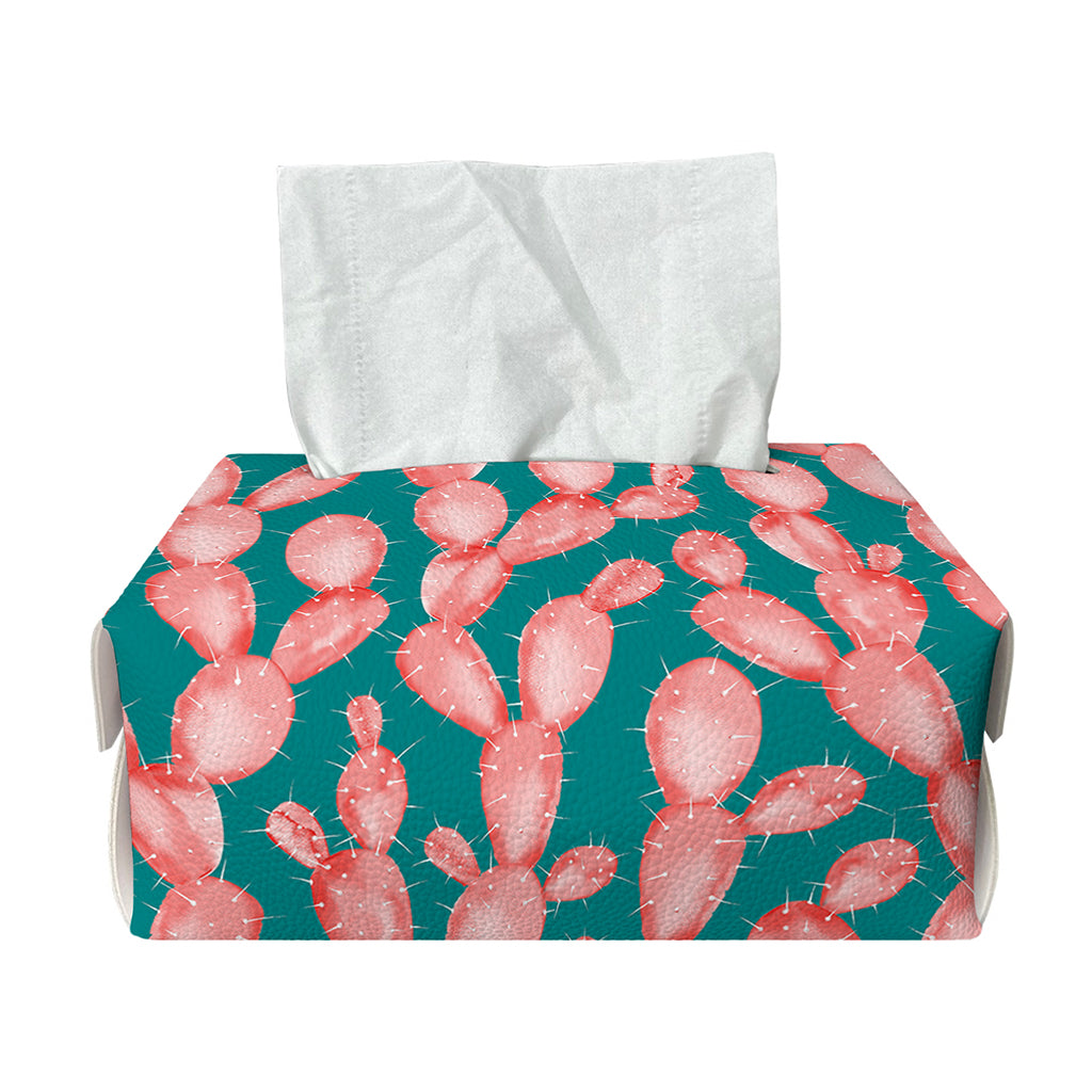 Pink Cactus Pattern Print Rectangle Tissue Box Cover