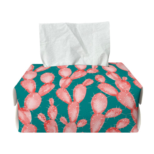 Pink Cactus Pattern Print Rectangle Tissue Box Cover