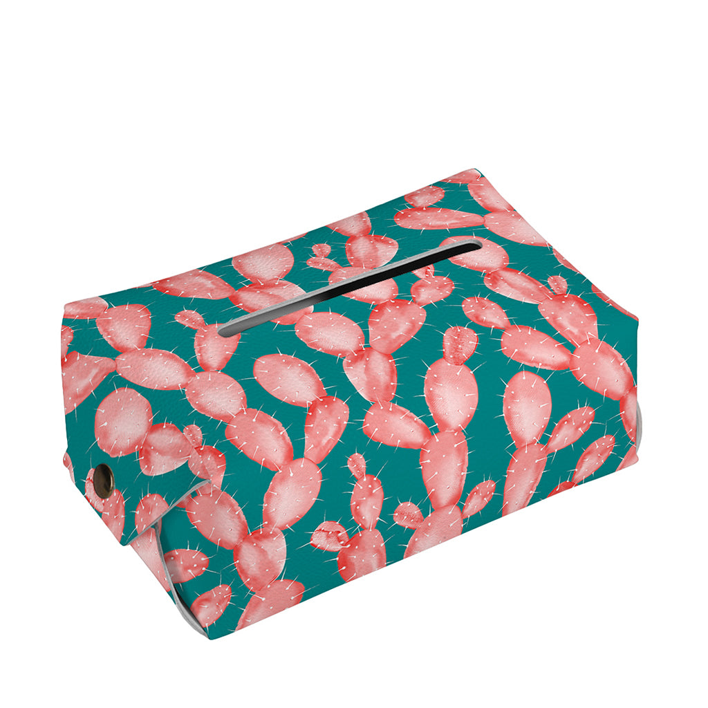 Pink Cactus Pattern Print Rectangle Tissue Box Cover