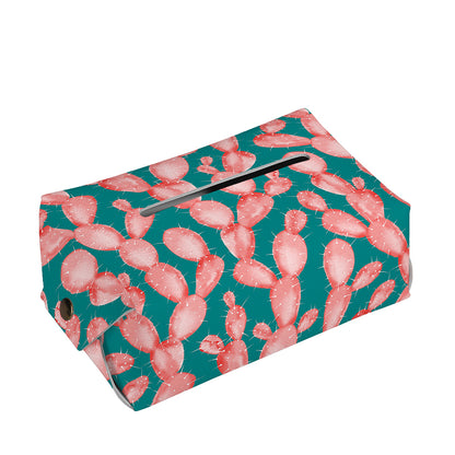 Pink Cactus Pattern Print Rectangle Tissue Box Cover