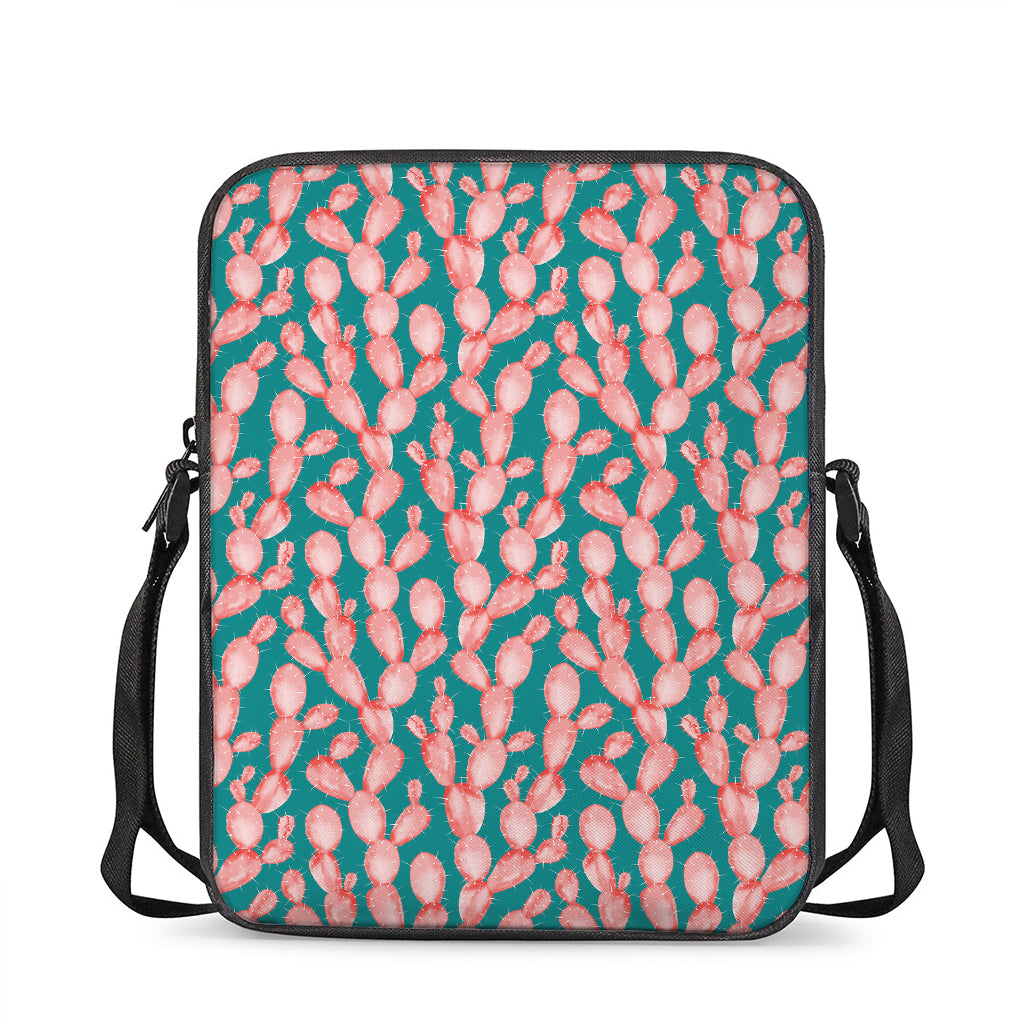 Pink Cactus Pattern Print Rectangular Crossbody Bag