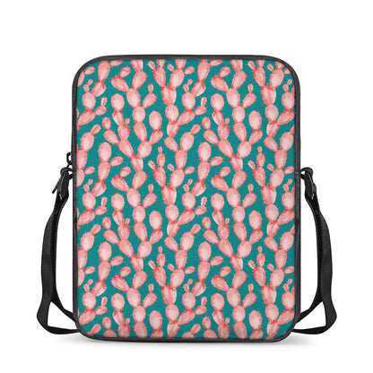 Pink Cactus Pattern Print Rectangular Crossbody Bag