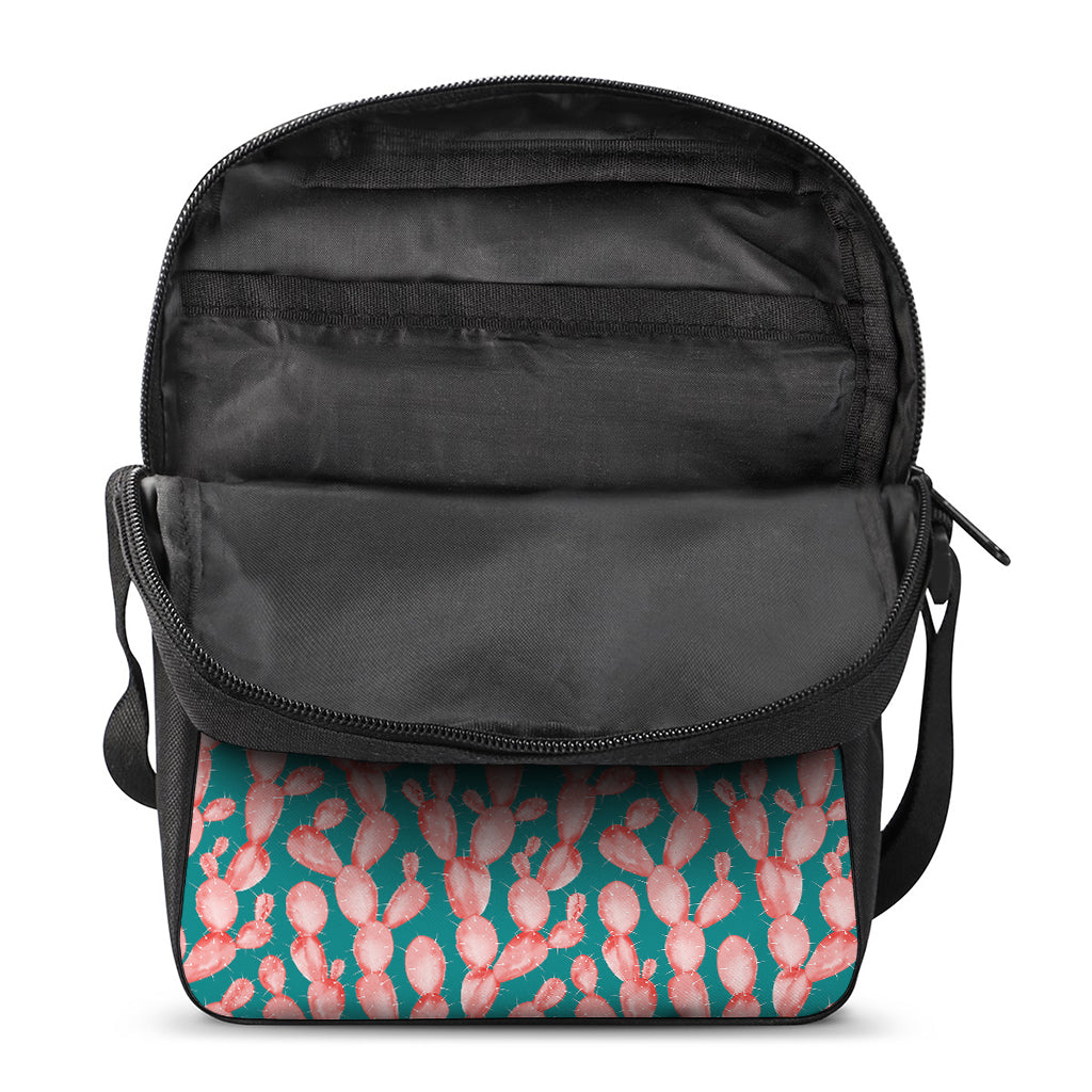Pink Cactus Pattern Print Rectangular Crossbody Bag