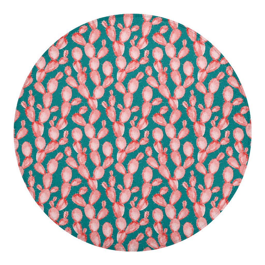 Pink Cactus Pattern Print Round Blanket