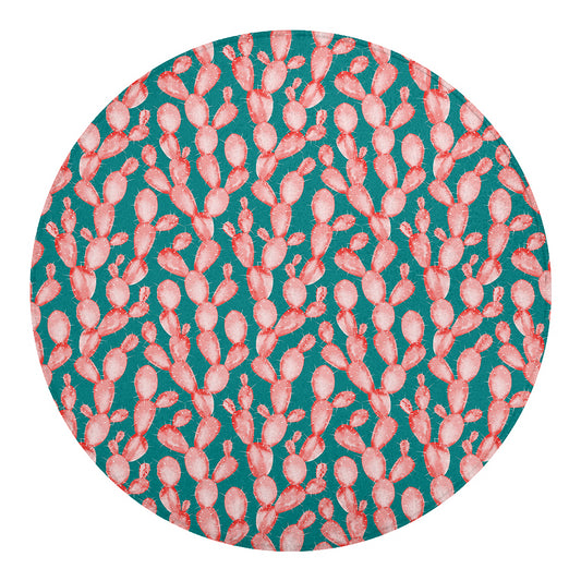 Pink Cactus Pattern Print Round Blanket