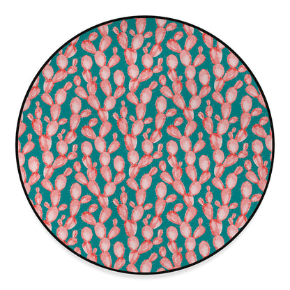 Pink Cactus Pattern Print Round Floor Mat