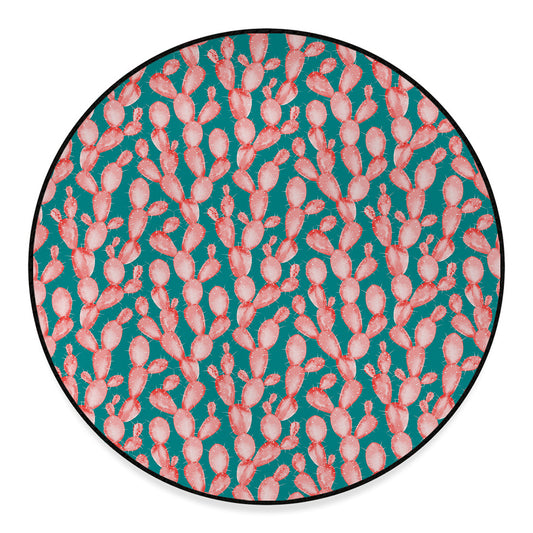Pink Cactus Pattern Print Round Floor Mat
