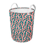 Pink Cactus Pattern Print Round Laundry Basket