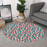 Pink Cactus Pattern Print Round Rug