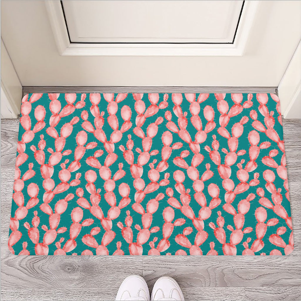 Pink Cactus Pattern Print Rubber Doormat