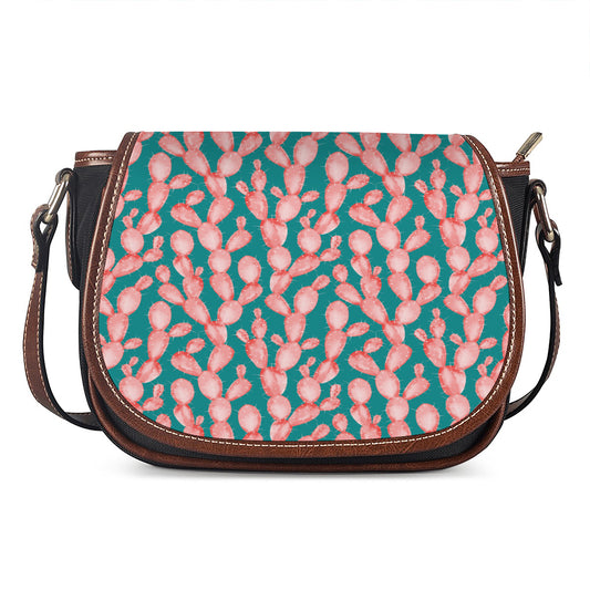 Pink Cactus Pattern Print Saddle Bag