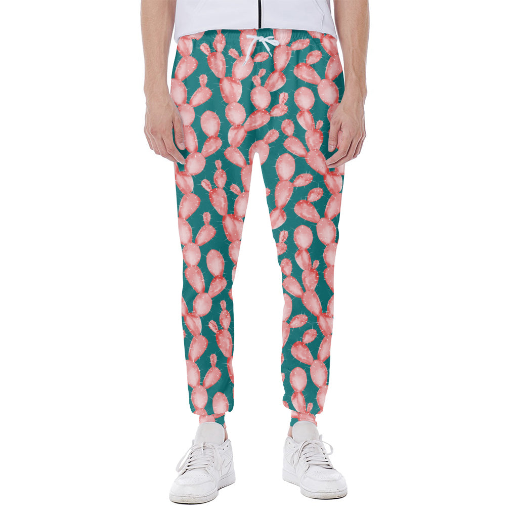 Pink Cactus Pattern Print Scuba Joggers