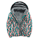 Pink Cactus Pattern Print Sherpa Lined Zip Up Hoodie