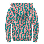 Pink Cactus Pattern Print Sherpa Lined Zip Up Hoodie