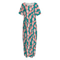 Pink Cactus Pattern Print Short Sleeve Long Nightdress