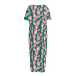 Pink Cactus Pattern Print Short Sleeve Long Nightdress