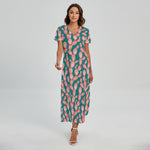 Pink Cactus Pattern Print Short Sleeve Maxi Dress