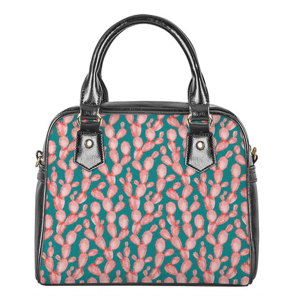 Pink Cactus Pattern Print Shoulder Handbag