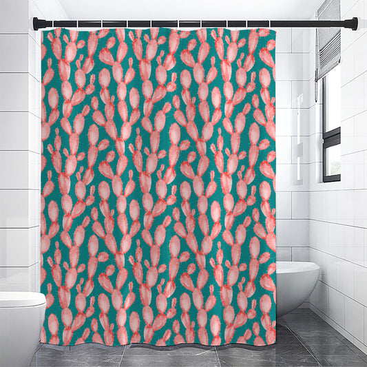 Pink Cactus Pattern Print Shower Curtain