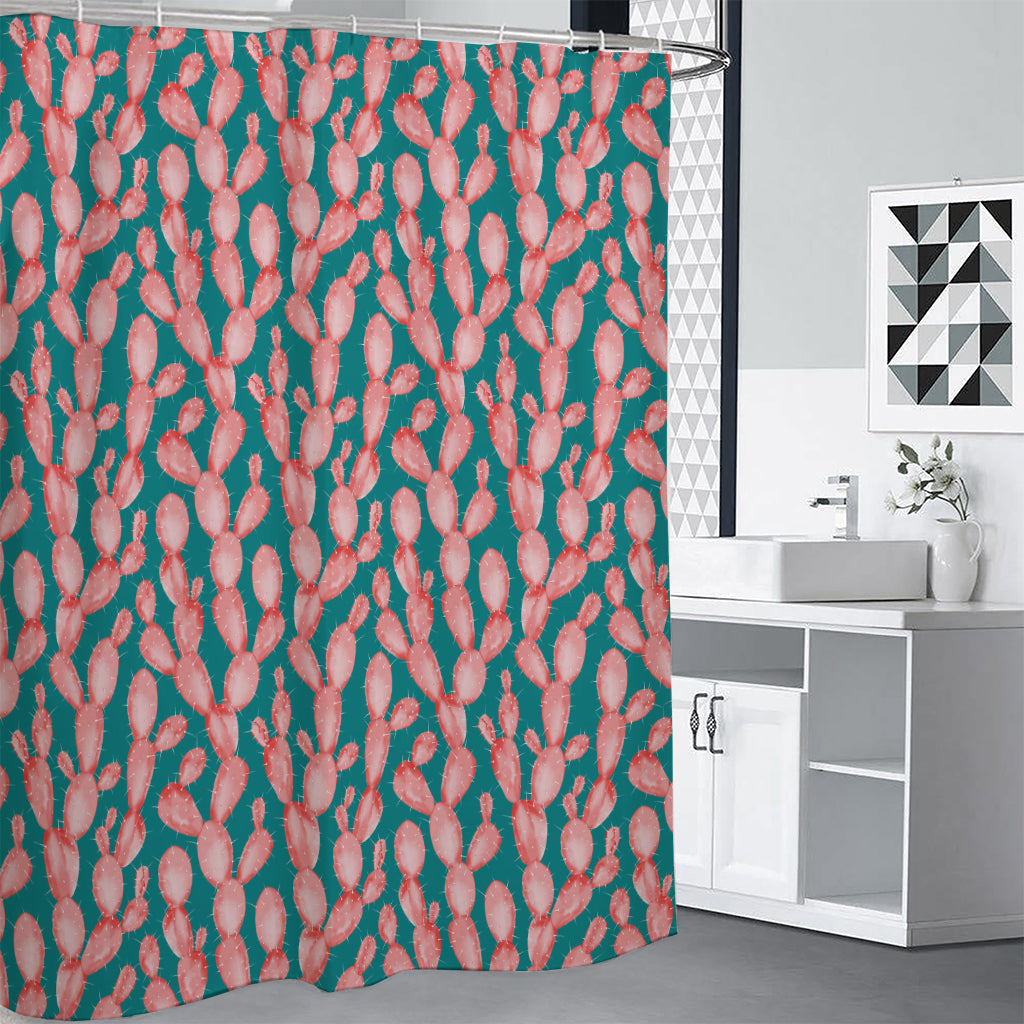 Pink Cactus Pattern Print Shower Curtain