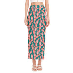 Pink Cactus Pattern Print Side Slit Maxi Skirt