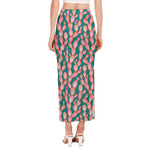 Pink Cactus Pattern Print Side Slit Maxi Skirt