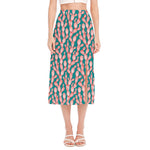 Pink Cactus Pattern Print Side Slit Midi Skirt