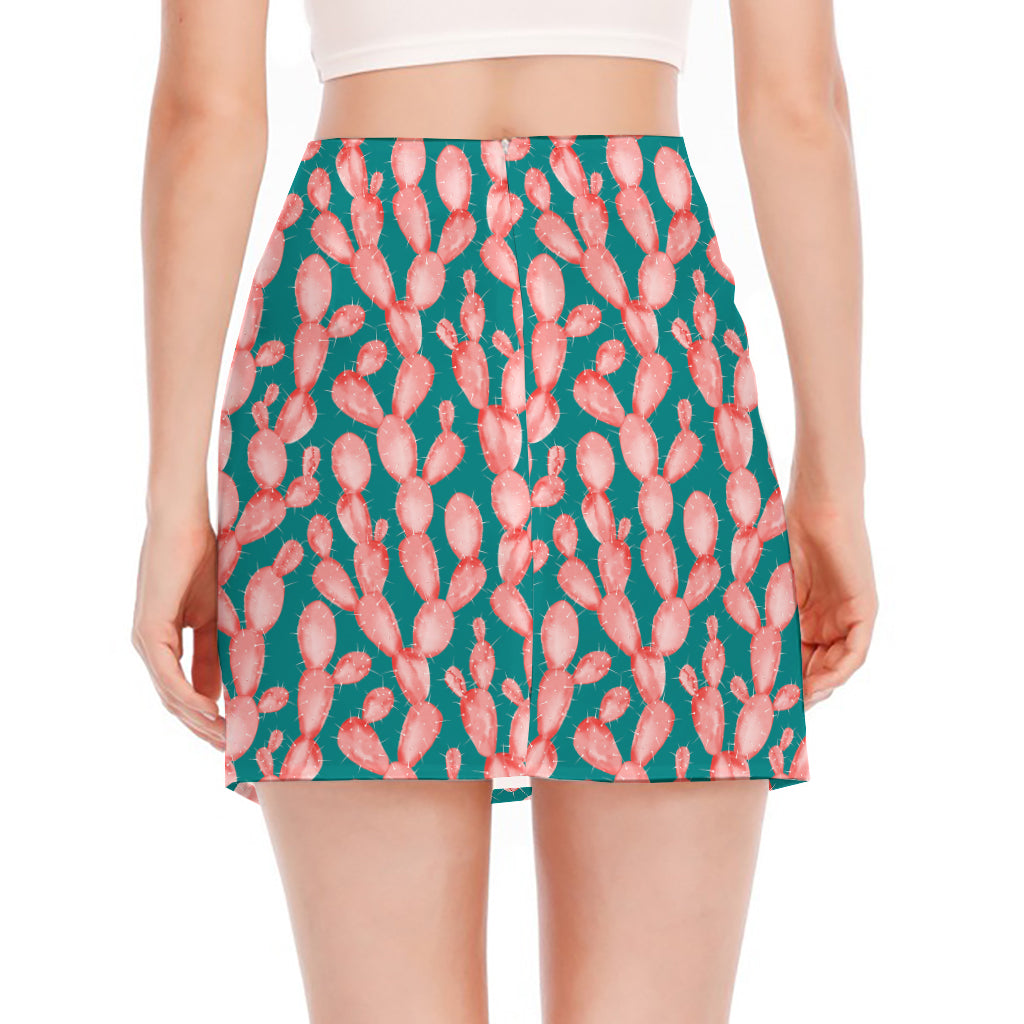 Pink Cactus Pattern Print Side Slit Mini Skirt
