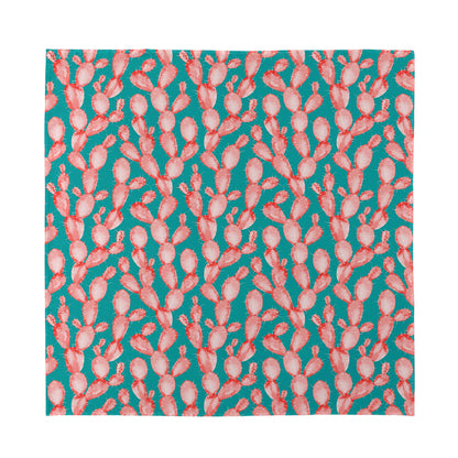 Pink Cactus Pattern Print Silk Bandana