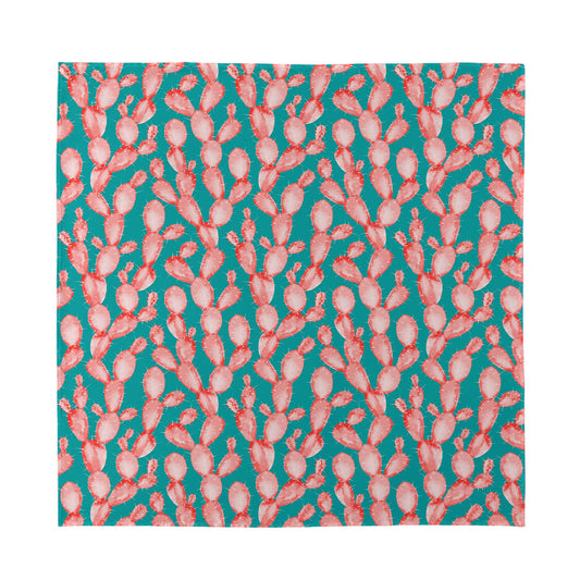 Pink Cactus Pattern Print Silk Bandana