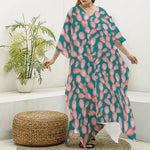 Pink Cactus Pattern Print Silk V-Neck Kaftan Dress