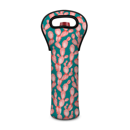Pink Cactus Pattern Print Single Neoprene Wine Tote