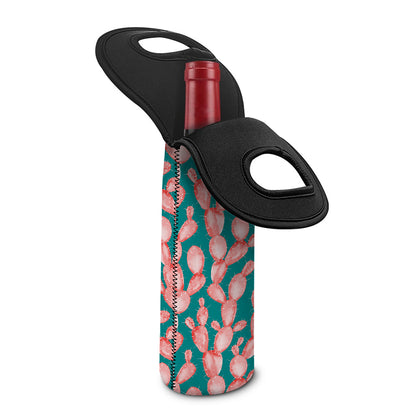 Pink Cactus Pattern Print Single Neoprene Wine Tote