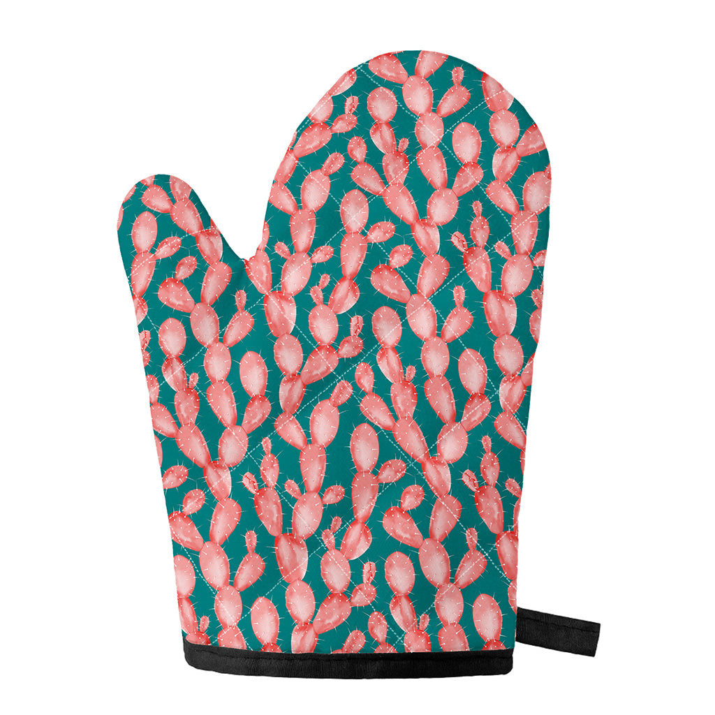 Pink Cactus Pattern Print Single Oven Mitt