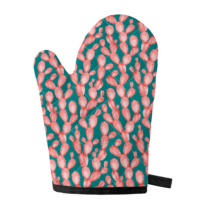 Pink Cactus Pattern Print Single Oven Mitt