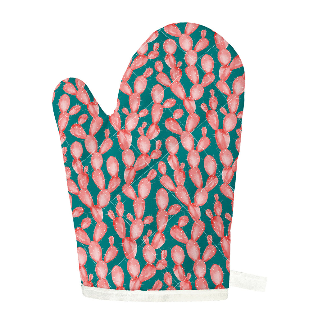 Pink Cactus Pattern Print Single Oven Mitt