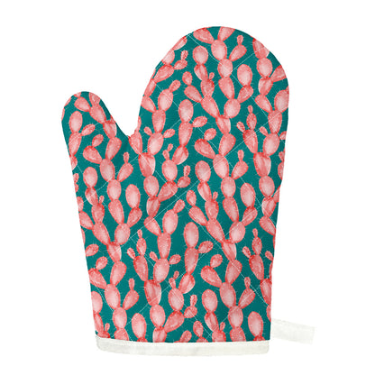 Pink Cactus Pattern Print Single Oven Mitt