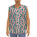Pink Cactus Pattern Print Sleeveless Baseball Jersey