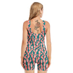 Pink Cactus Pattern Print Sleeveless One Piece Swimsuit