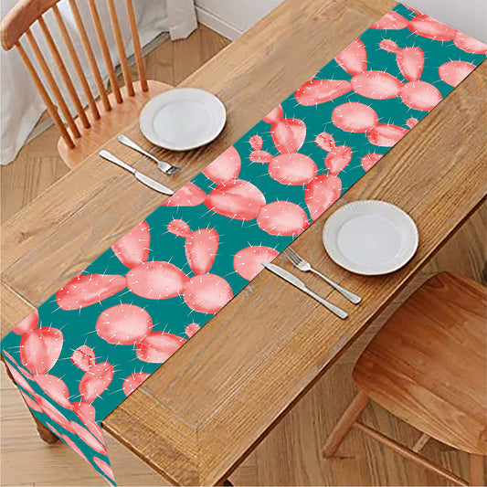Pink Cactus Pattern Print Table Runner