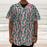 Pink Cactus Pattern Print Textured Short Sleeve Shirt