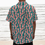 Pink Cactus Pattern Print Textured Short Sleeve Shirt
