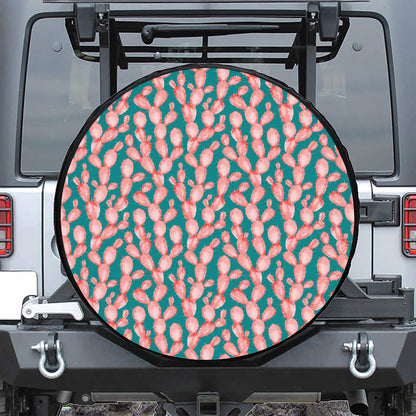 Pink Cactus Pattern Print Tire Cover