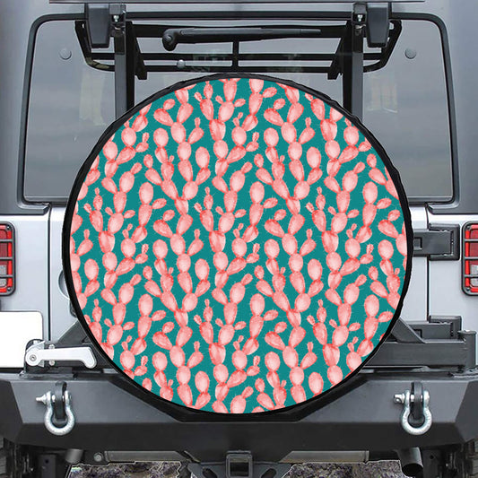 Pink Cactus Pattern Print Tire Cover