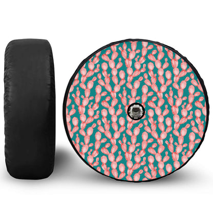 Pink Cactus Pattern Print Tire Cover With Camera Hole