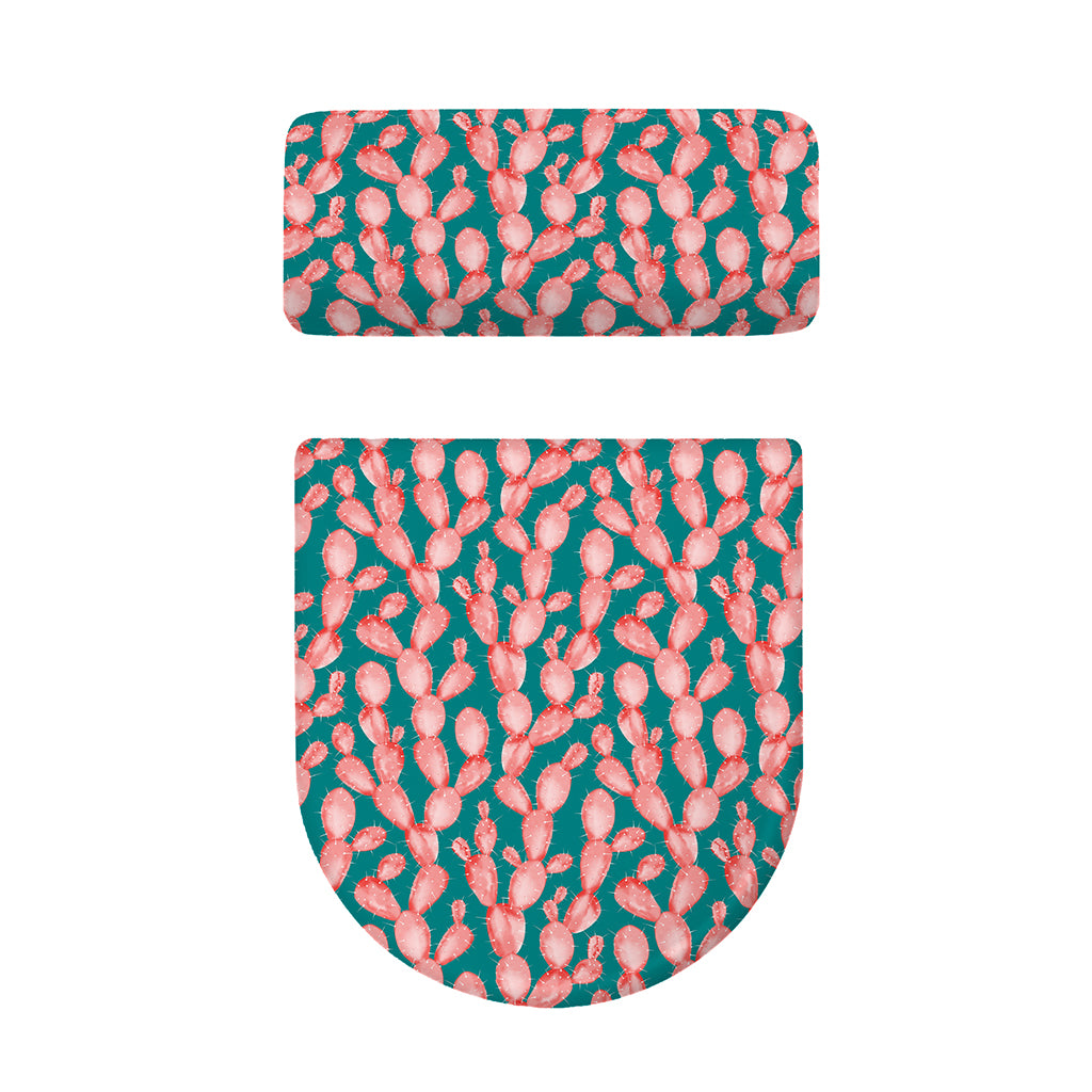 Pink Cactus Pattern Print Toilet Lid And Tank Cover Set