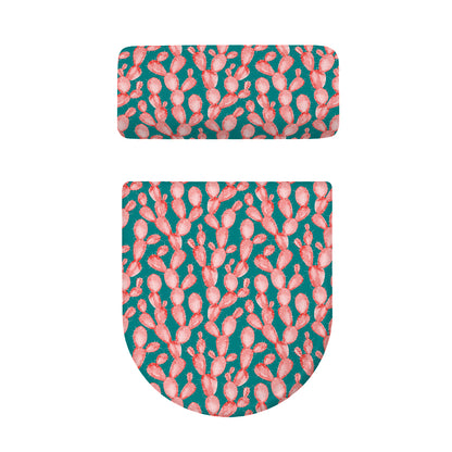 Pink Cactus Pattern Print Toilet Lid And Tank Cover Set