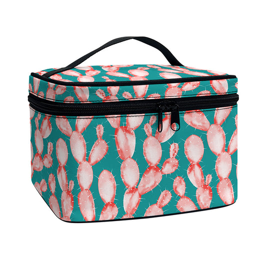 Pink Cactus Pattern Print Travel Makeup Bag