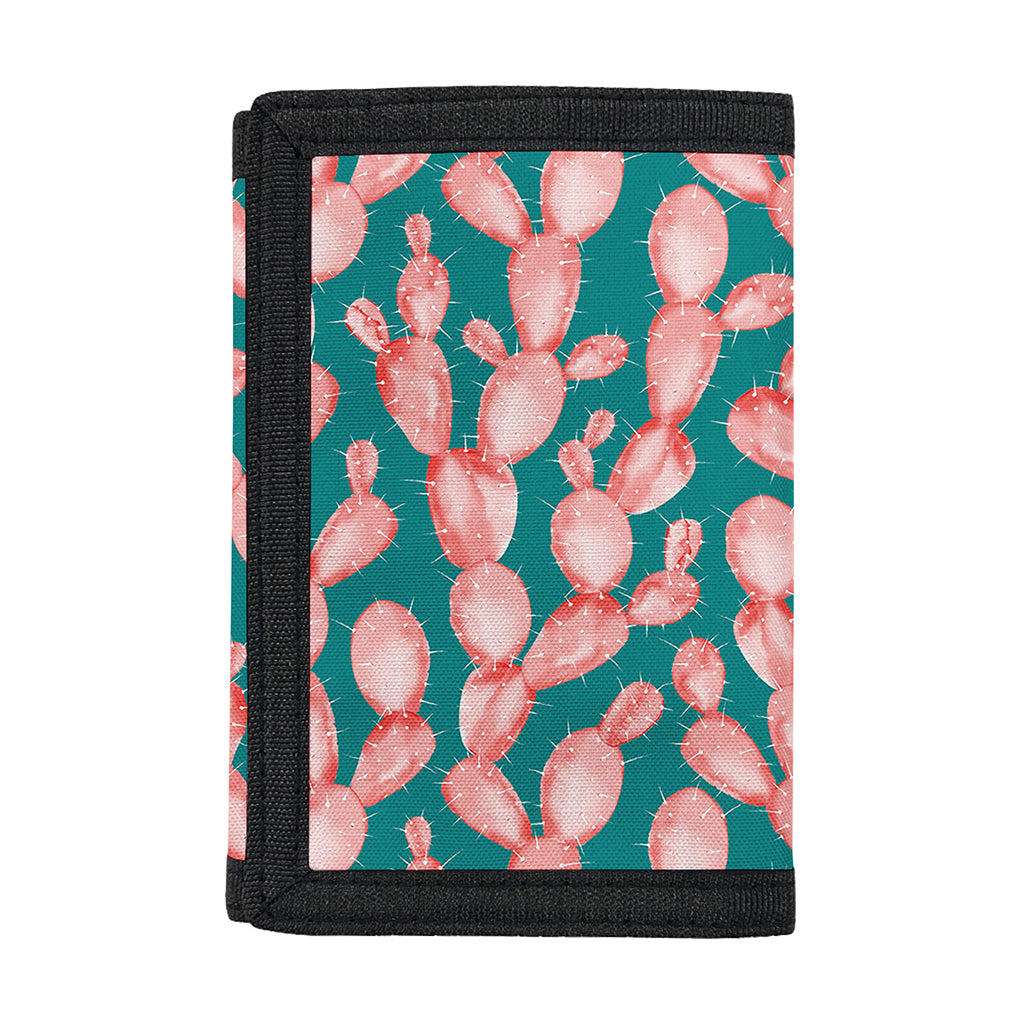 Pink Cactus Pattern Print Trifold Wallet